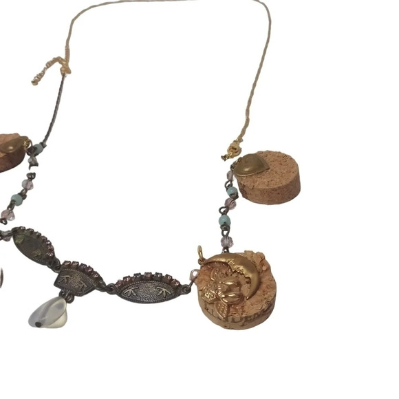 Vintage Heart Cork Charm Crescent Moon Angel Mini Star Necklace - Picture 3 of 7